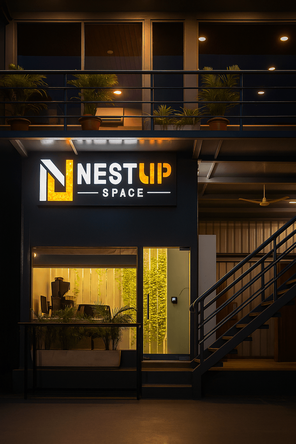 Modern office entrance showcasing interior design work